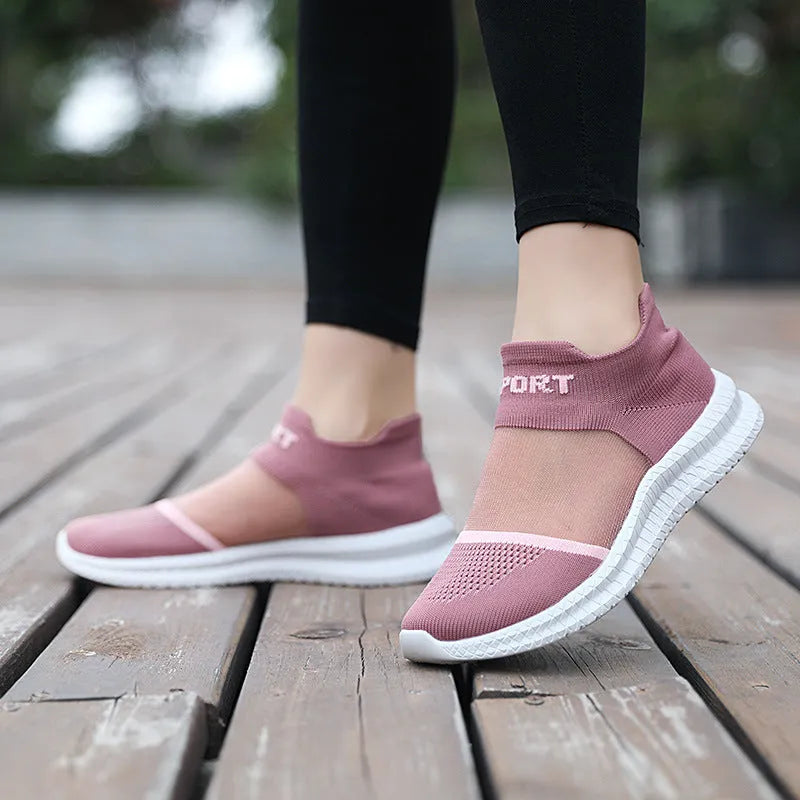 Flyknit casual sock shoes in khaki colour with lace-up fastening and round toe