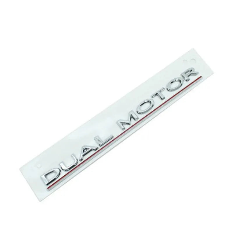 ABS plastic performance lettering bumper sticker for Tesla Model 3 in matte black and red stripes.
