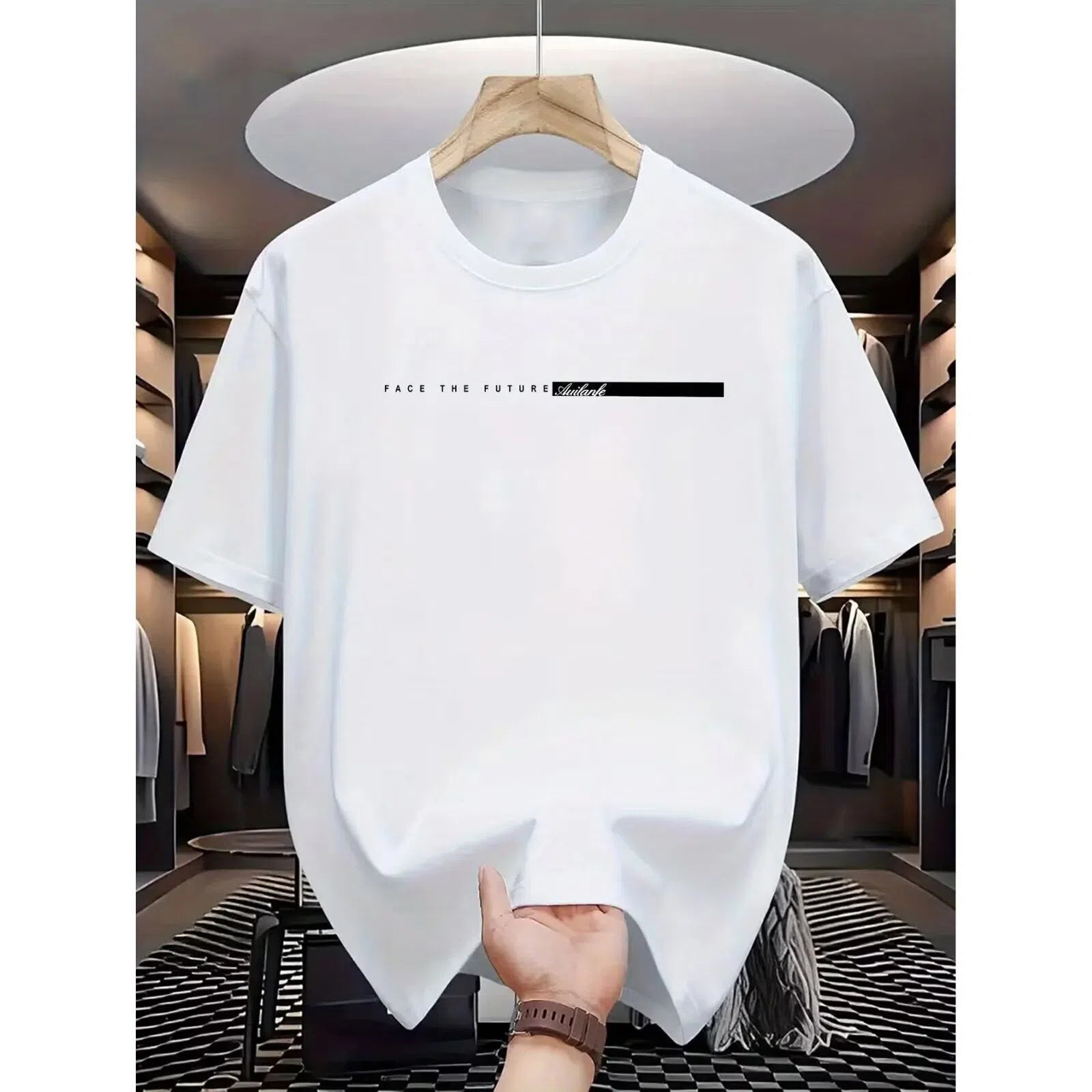 Men's cotton blend half sleeve bottoming shirt in solid black colour, loose fit, front view