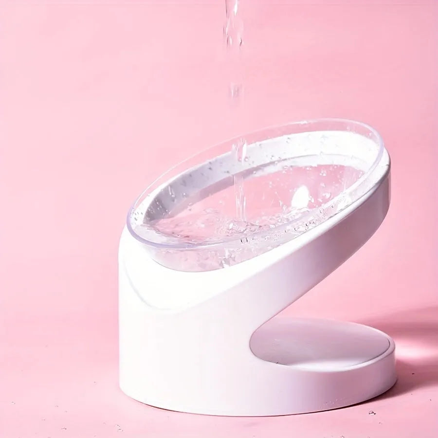 White elevated cat food bowl with anti-vomit tilt design for neck protection