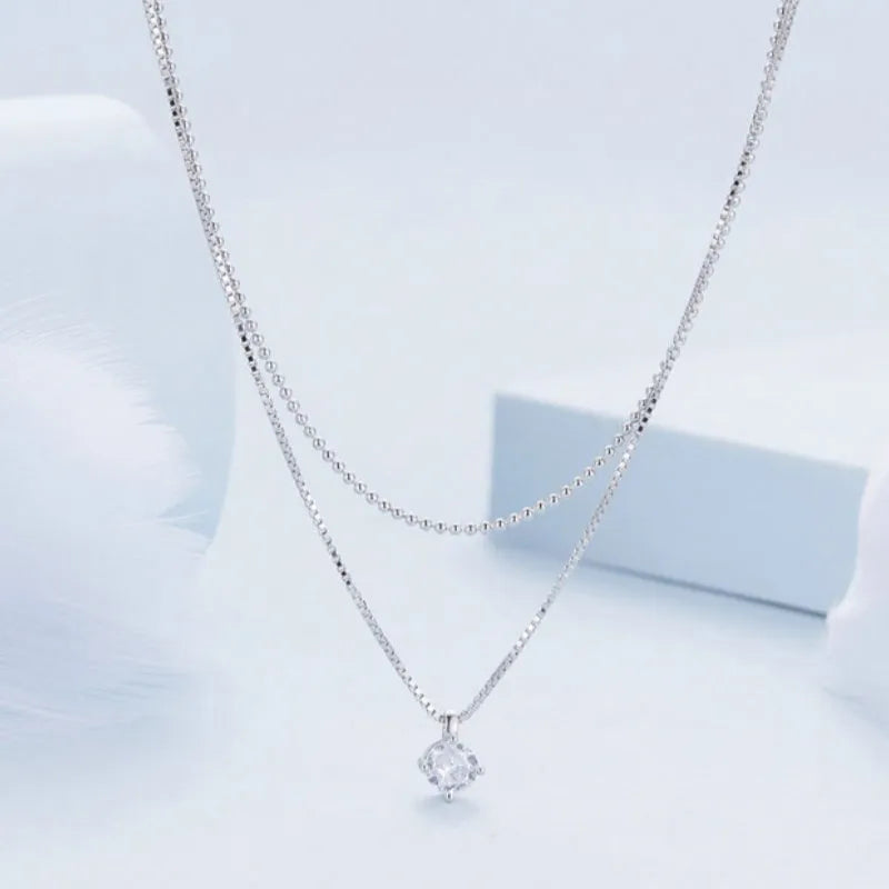 Silver double-layer necklace with S925 sterling silver chain and alloy pendant