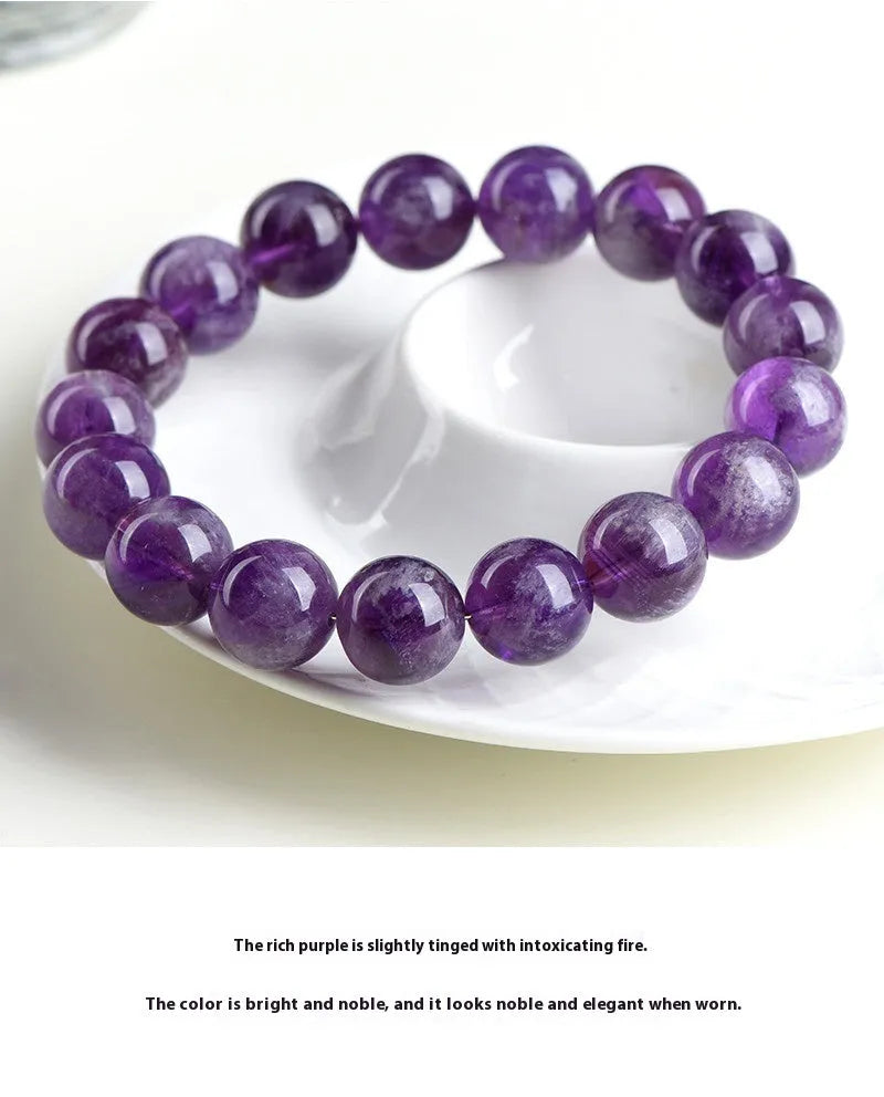Natural feather amethyst crystal bracelet with Snow Mountain purple colour and geometric ruyi design
