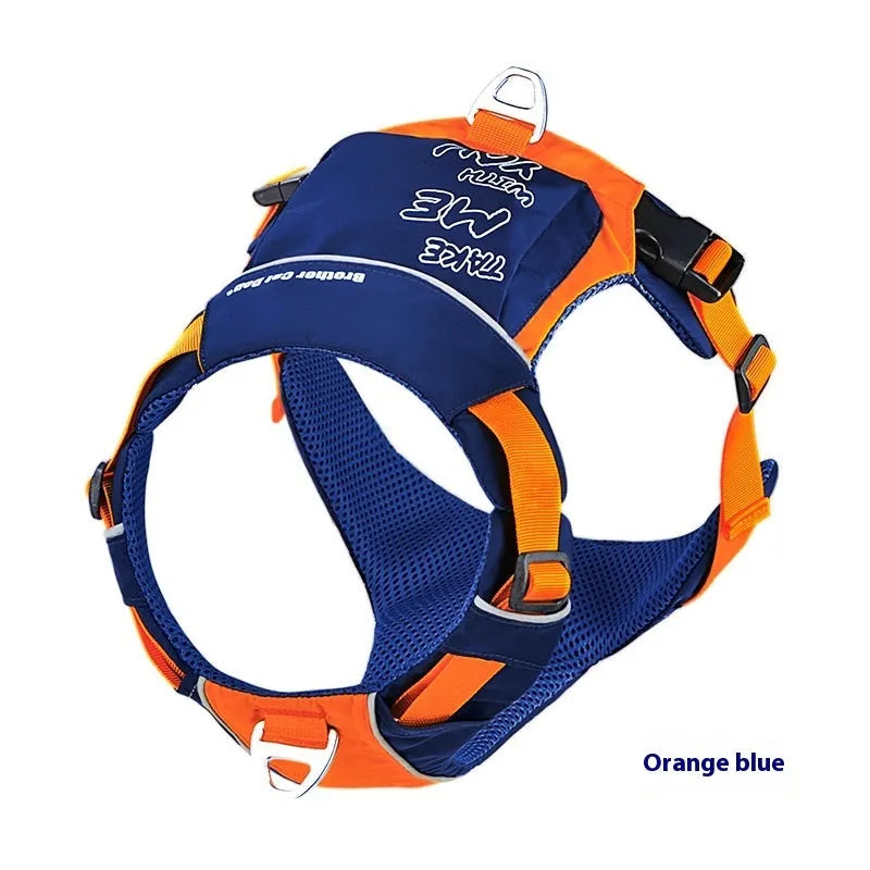 Orange blue nylon dog chest strap vest harness for medium large dogs