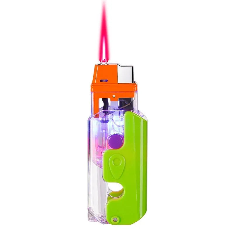 Colourful radish-shaped wind-resistant lighter in orange, purple, or green with plastic construction