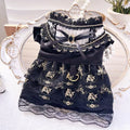 Golden gothic princess skirt for small dog or cat showing size measurements