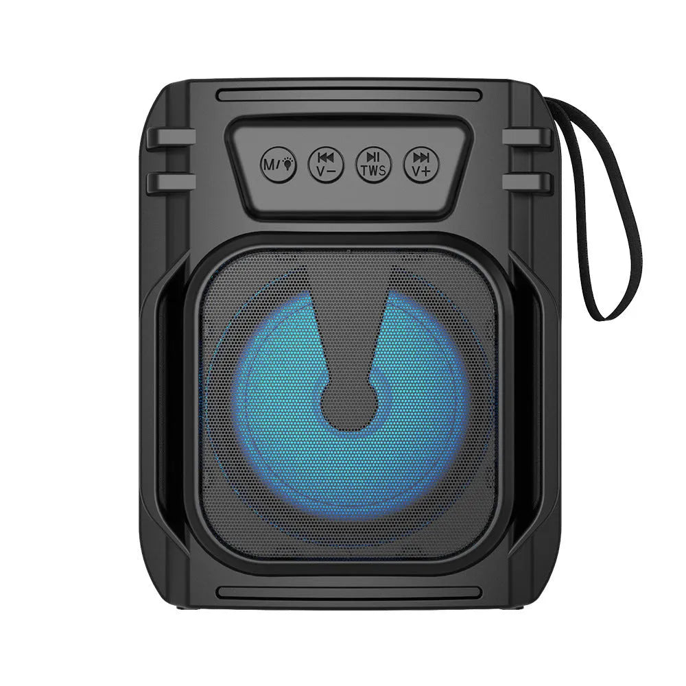 Portable Bluetooth speaker with mini card design showing compact dimensions and USB charging port