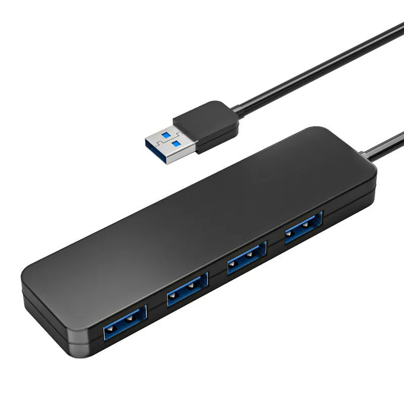 USB 3.0 hub with 4 ports, LED indicators, and 30cm cable for high-speed data transfer
