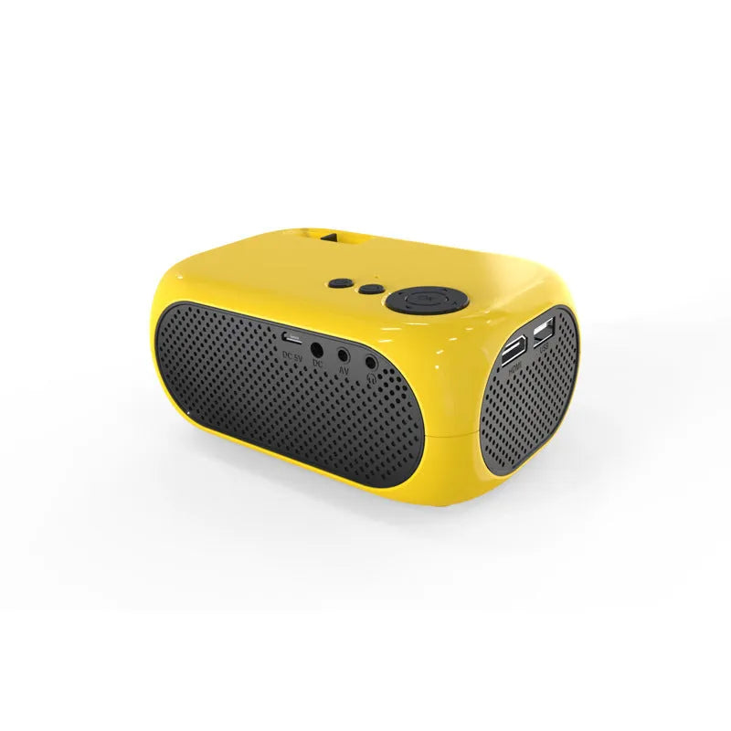 M24 portable mini projector in gold colour showing compact dimensions and included accessories