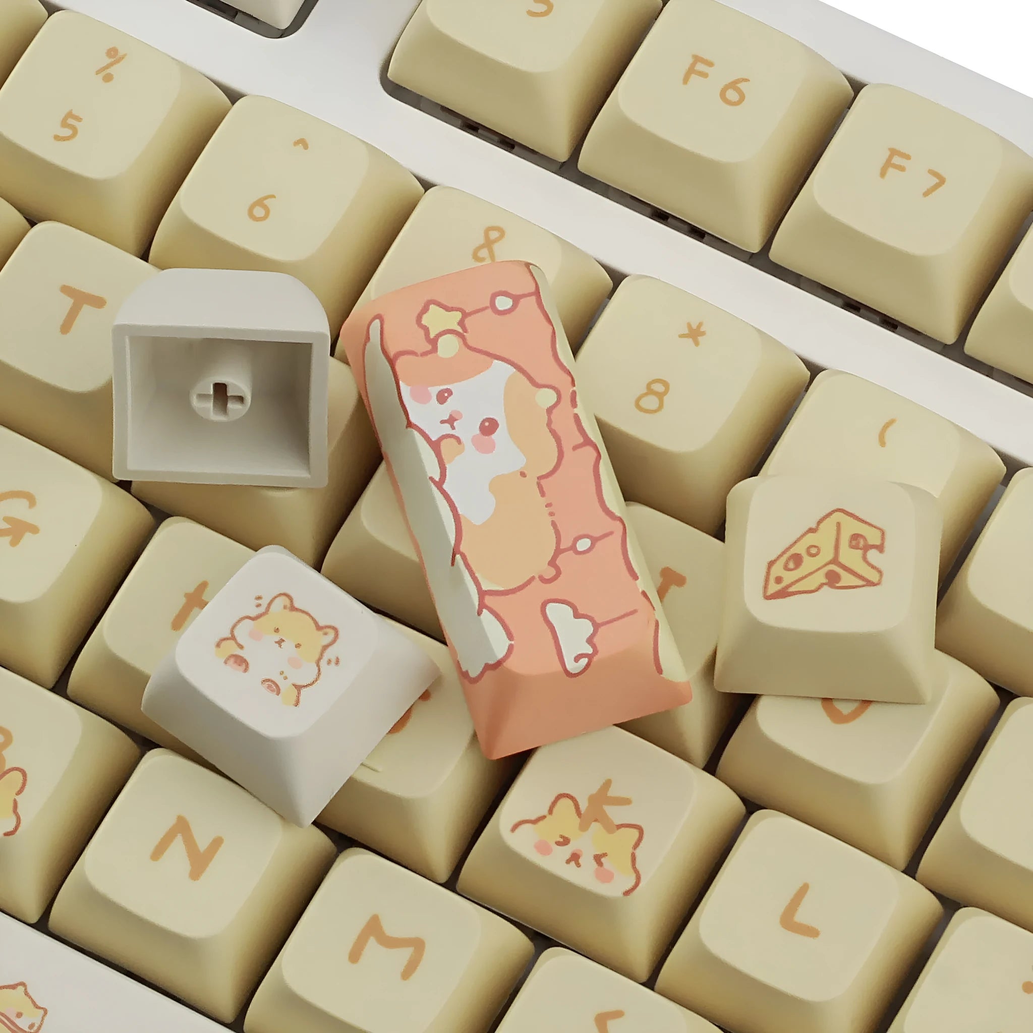 XDA profile mechanical keyboard keycaps in custard yellow and mouse grey colours for 68 75 98 100 keyboard layouts