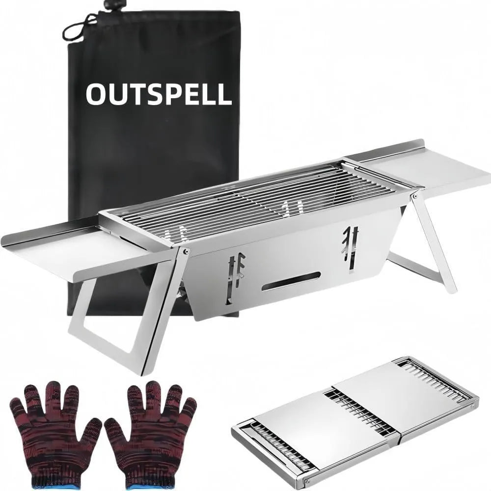 Small foldable portable charcoal grill for outdoor camping and picnics