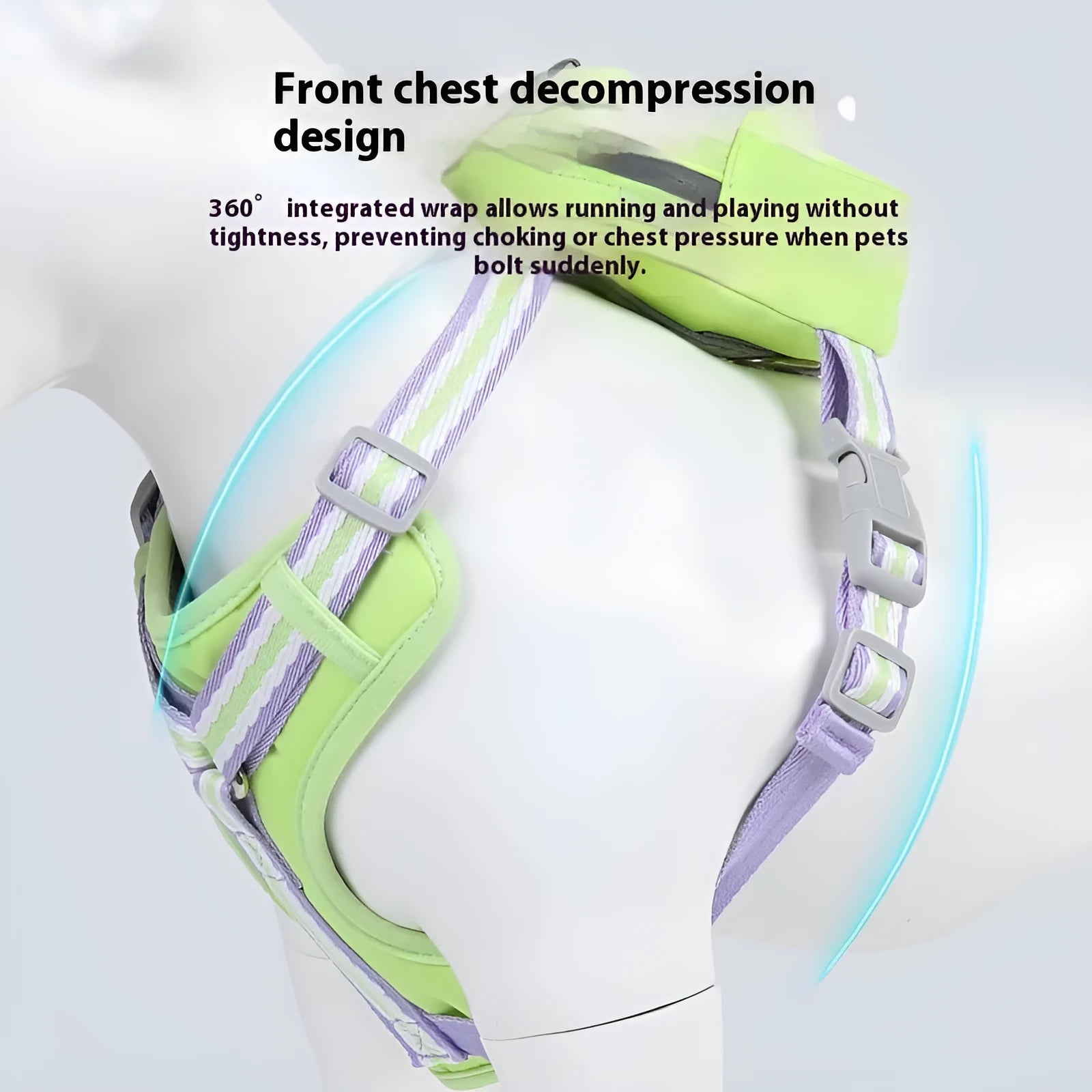 Explosion-proof anti-strangulation pet harness in green with detachable 1.5 metre traction rope