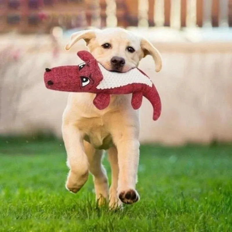 Corn fibre pet plush toy with biting sound feature for cats and dogs in blue, green, or red colours