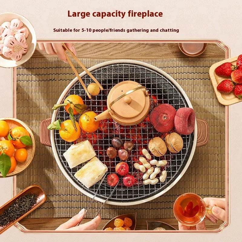 Indoor portable carbon steel tea cooking stove with grill rack for 3-5 people
