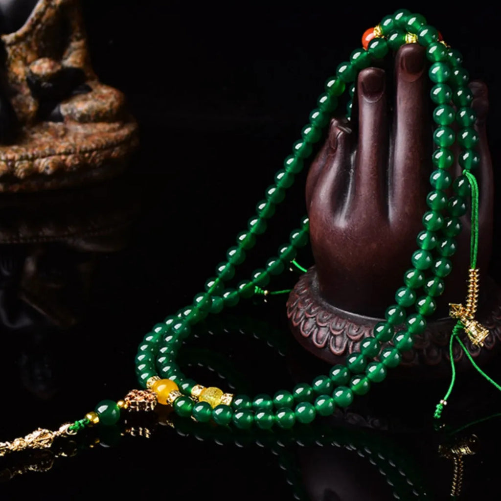 Brazilian green agate multi-circle bracelet showing natural stone beads in three size options