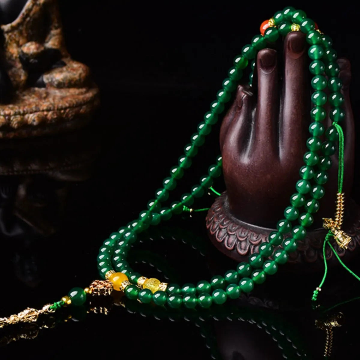 Brazilian green agate multi-circle bracelet showing natural stone beads in three size options