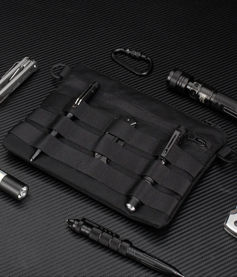 Black Oxford cloth military-style outdoor tactical bag, compact size.