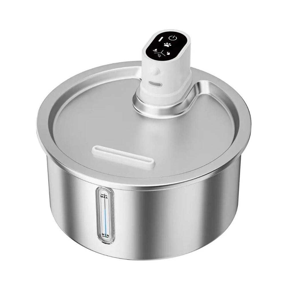 Stainless steel cat water fountain with ceramic base and LED temperature display