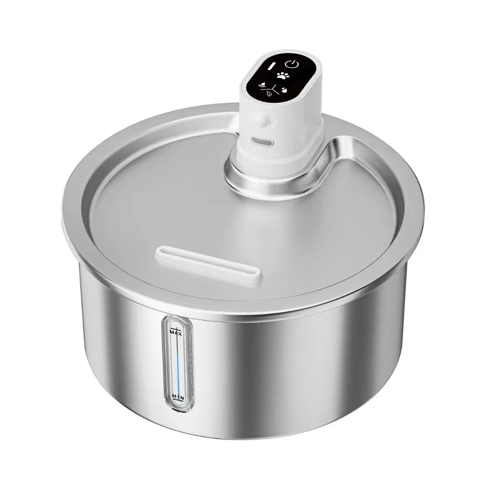 Stainless steel cat water fountain with ceramic base and LED temperature display