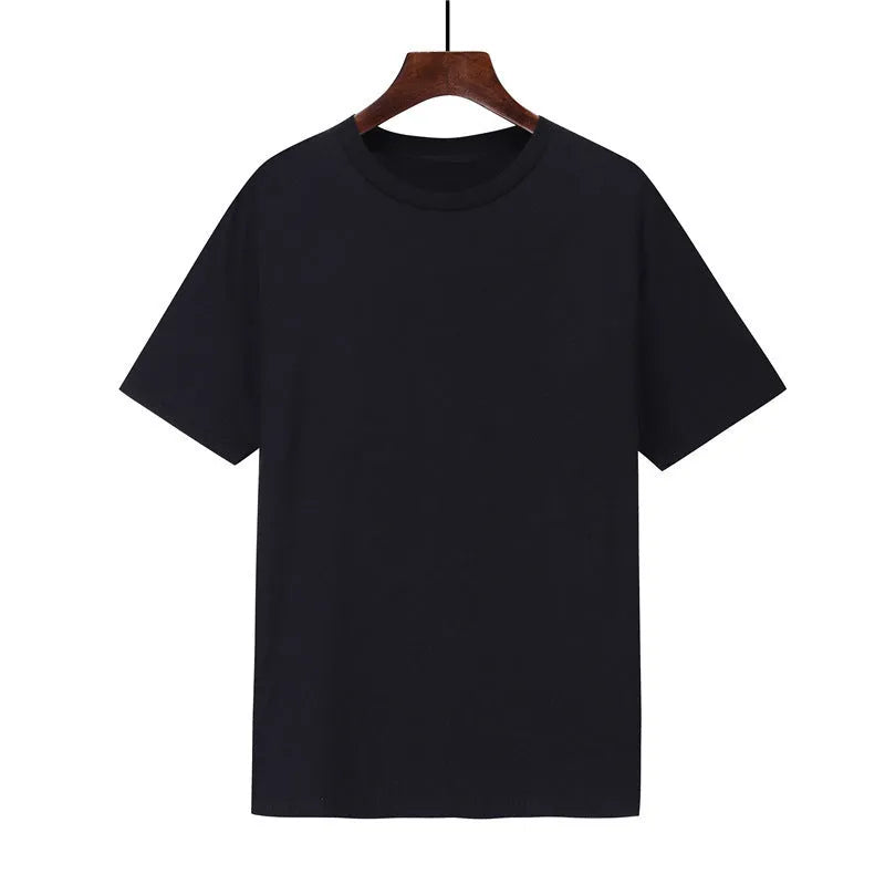 Men's black loose-fit cotton short-sleeve T-shirt laid flat