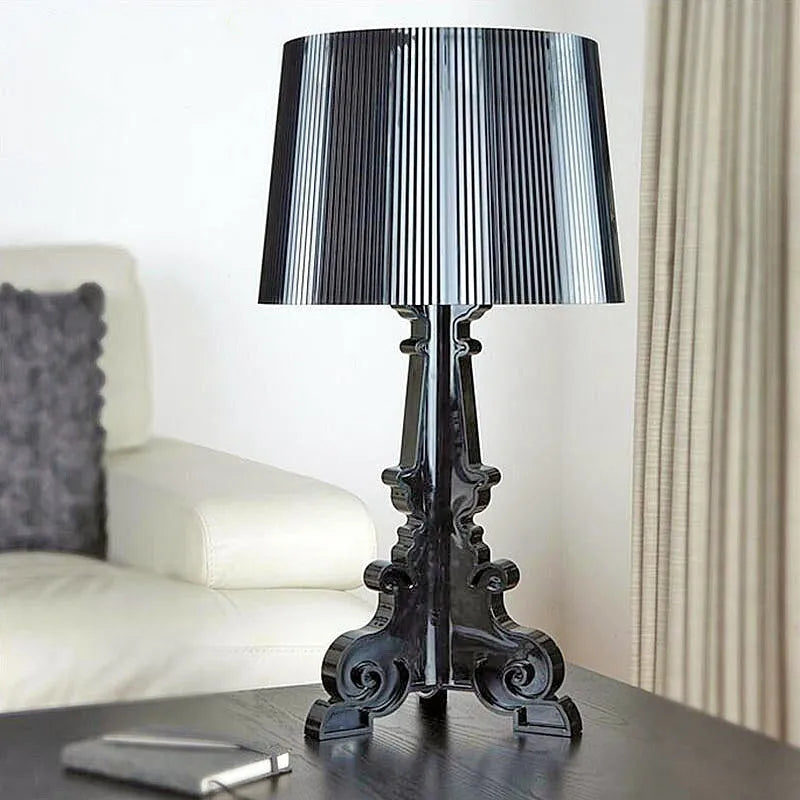 Small acrylic desk lamp with Nordic design, measuring 240x480mm, in white finish on a wooden table