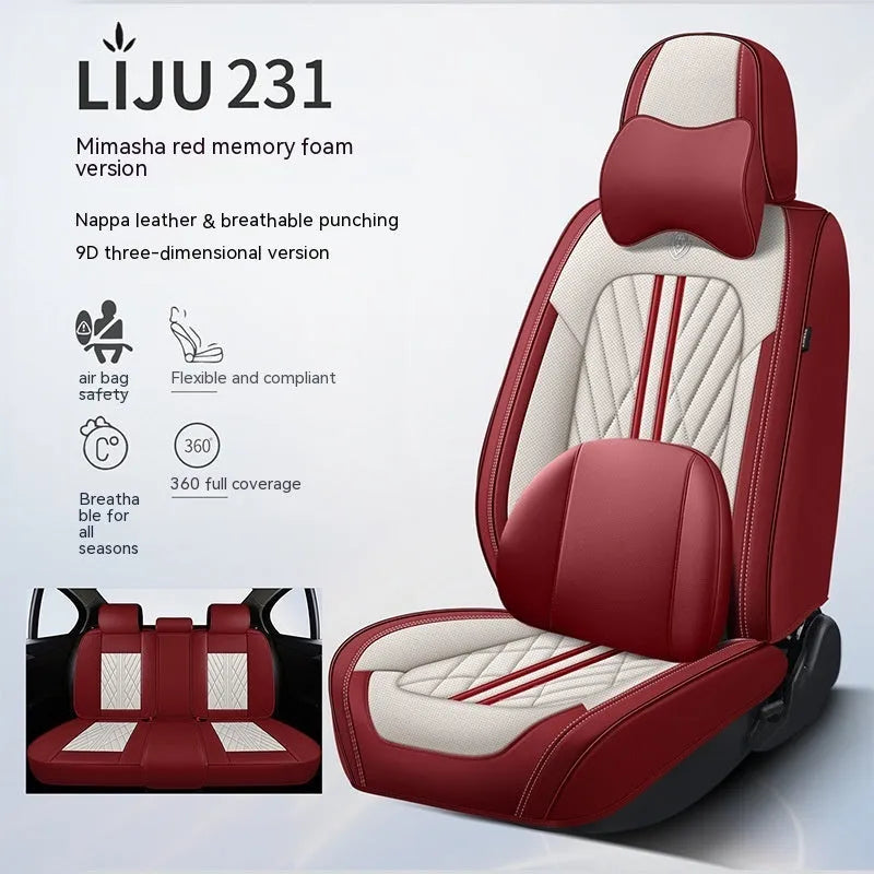 Set of five leather-look car seat cushions in a choice of sixteen colours including beige black and black red stripe.