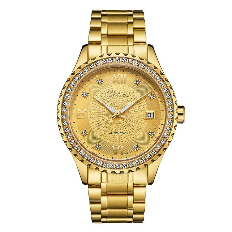 Men's automatic mechanical watch with waterproof case and luminous dial markings