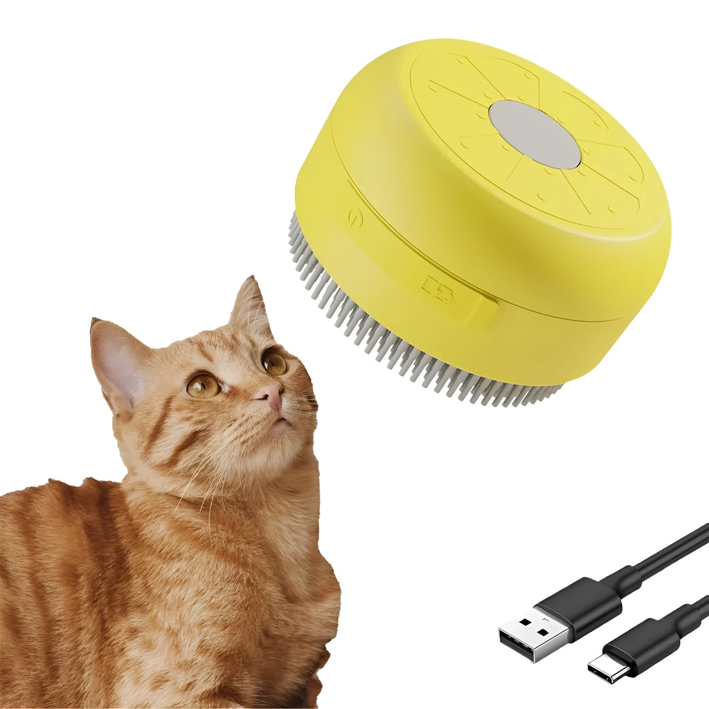 Green and yellow rechargeable cat dog steam brush with silicone bristles for grooming