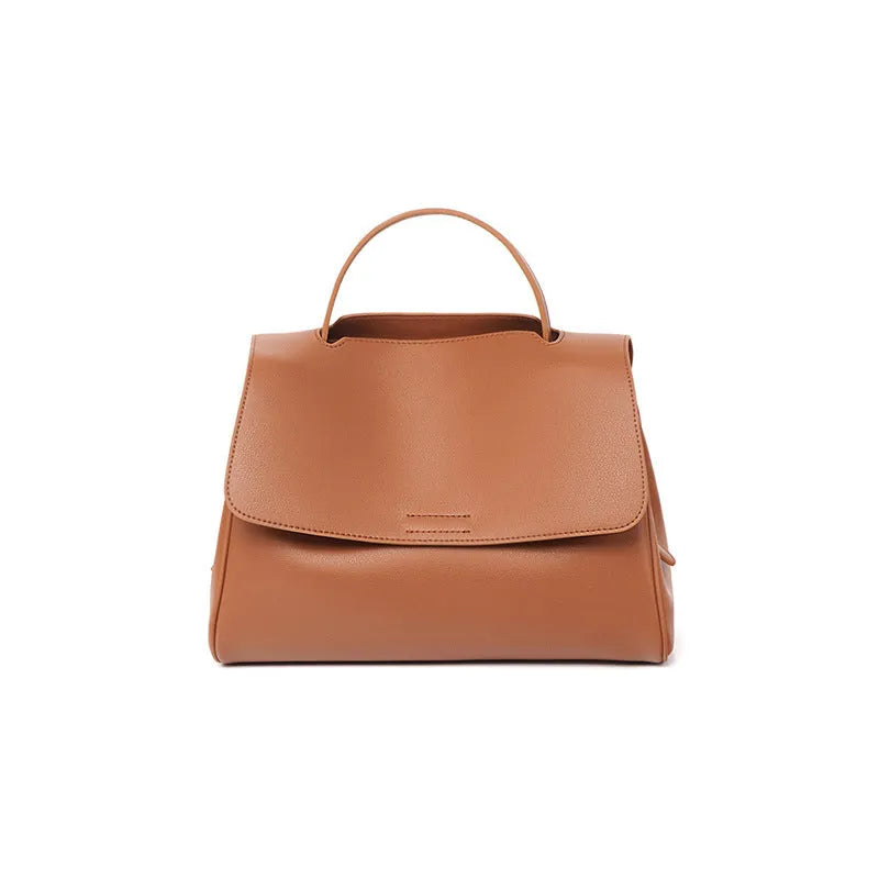 Soft genuine leather women's shoulder messenger bag in horizontal square shape with sewing thread detail, black colour