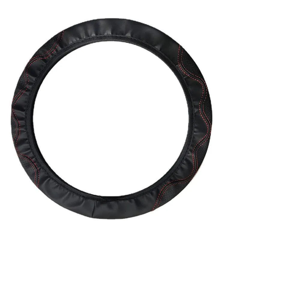Elastic PU leather steering wheel cover with embossed corrugated texture for 37-38cm diameter wheels