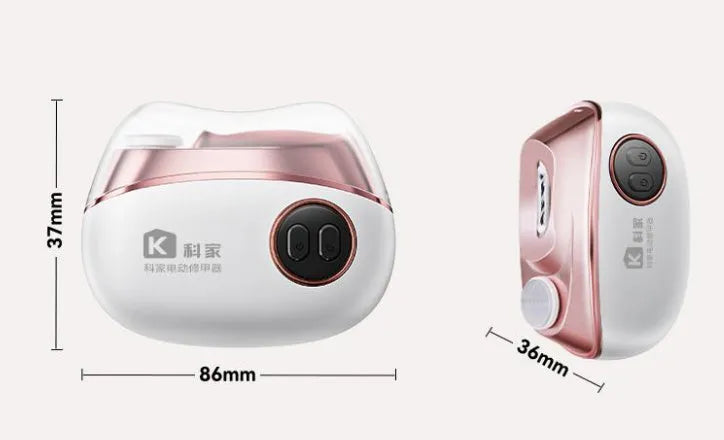 Blue electric nail clipper and polish two-in-one grooming tool with cleaning brush and USB cable