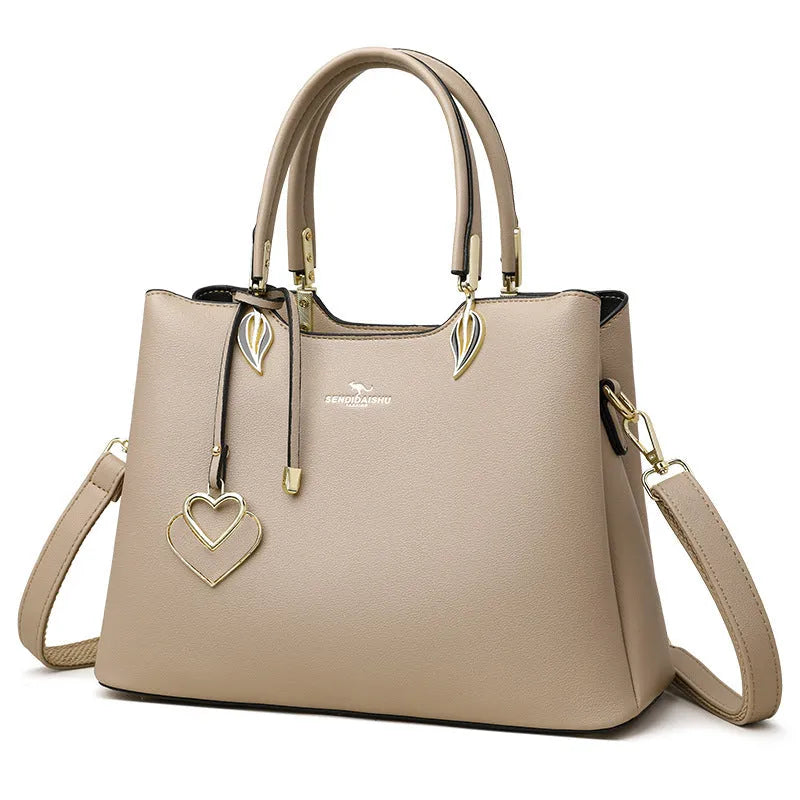 Women's multi-compartment PU leather messenger bag in urban simplicity style, shown in various colours.