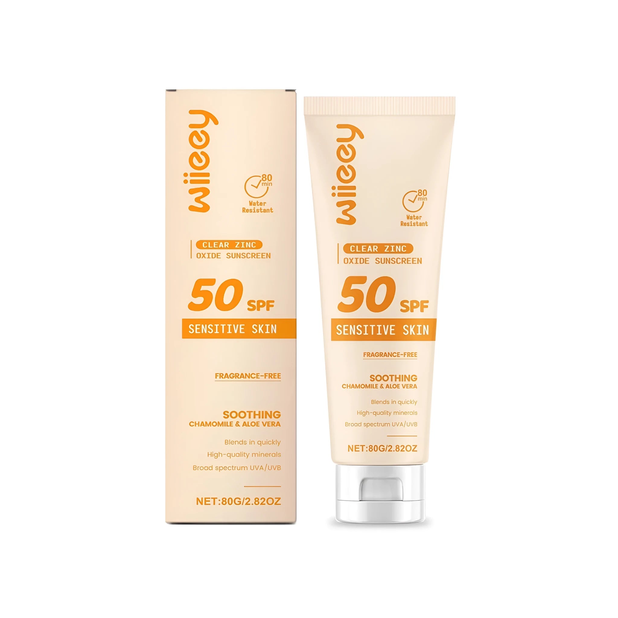80g tube of zinc oxide mineral sunscreen SPF 30+ with chamomile and aloe extracts