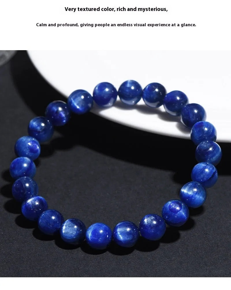 Natural blue crystal ball bracelet with geometric design and Ruyi pattern on wrist