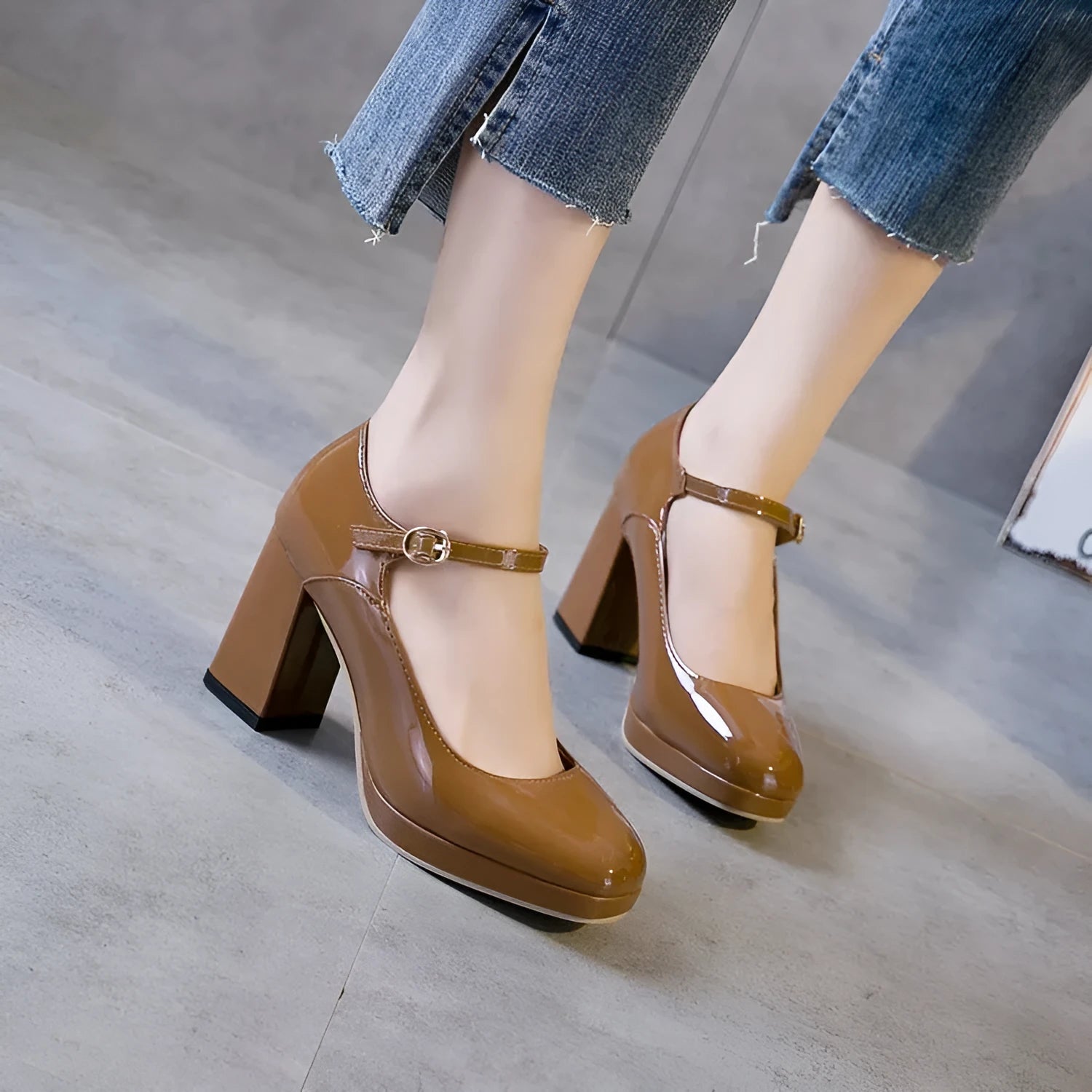 Women's super high heel shoes above 8cm low-cut solid colour round toe buckle fastening artificial PU upper