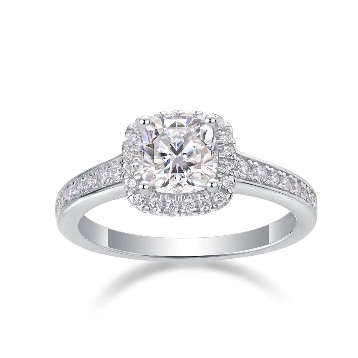 Square moissanite 6x6mm wedding ring set in S925 silver with platinum plating