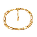 Women's double layer titanium steel bracelet with geometric lines in gold or silver electroplated finish