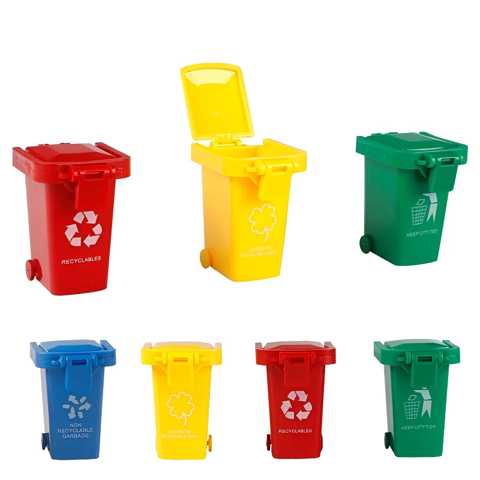Children's mini trash can 4-color learning garbage classification toy set with ABS plastic bins