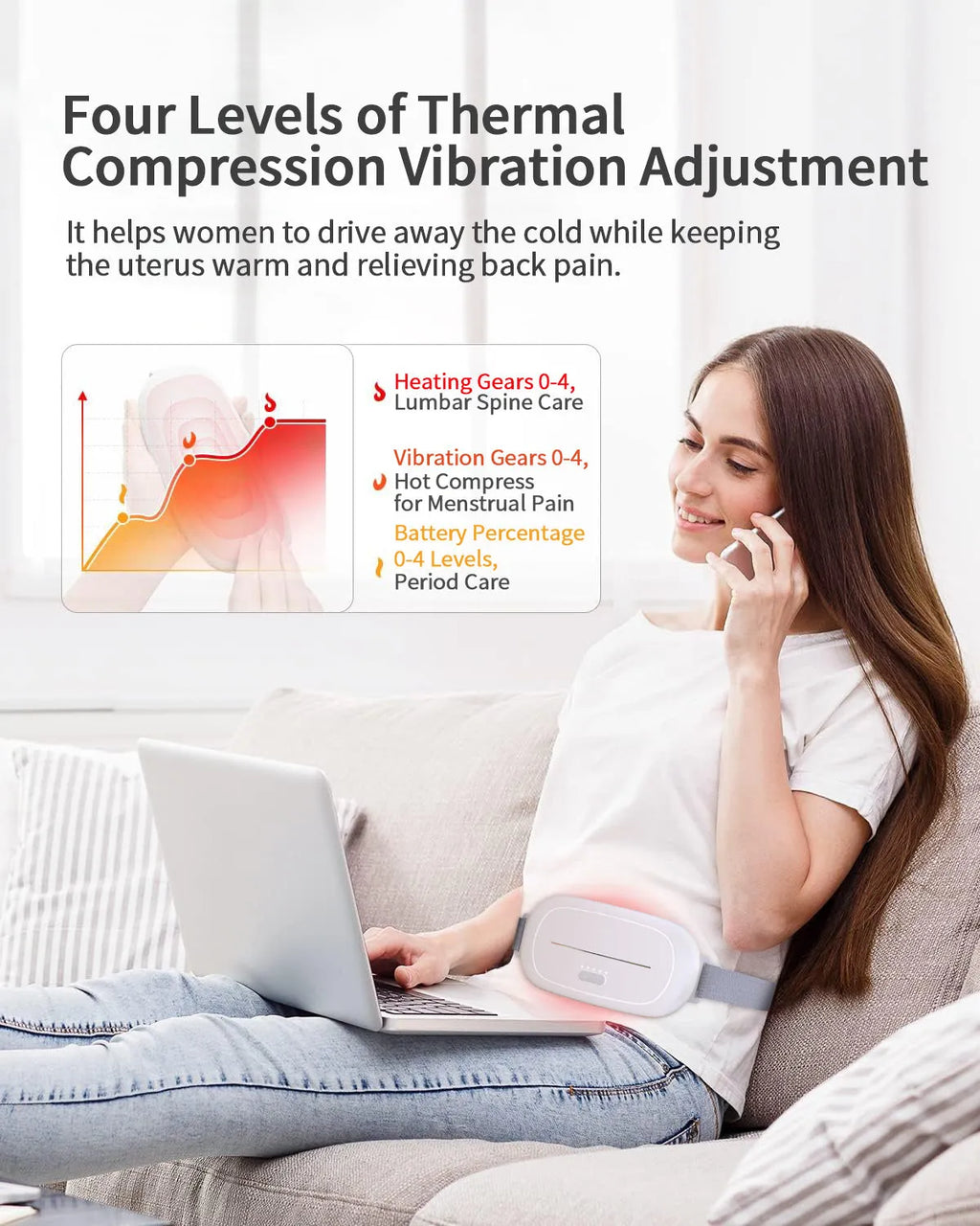 White uterine warming belt device for postpartum recovery with adjustable fastenings