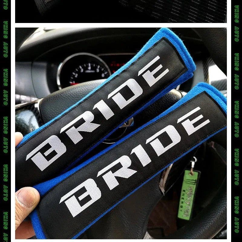 Car seat belt shoulder pads in black, blue and red with cotton fabric and sponge padding