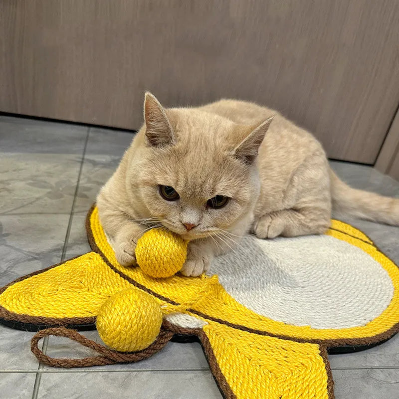 Yellow Corgi design cat scratching board with natural sisal surface measuring 37x40cm