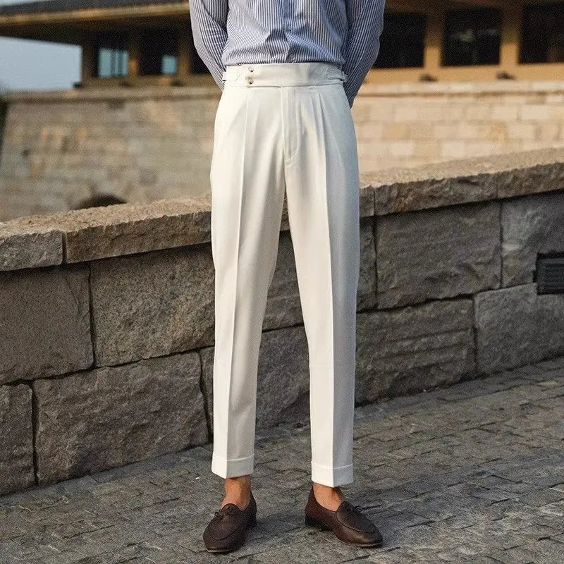 Men's slim fit straight leg suit trousers in polyester blend fabric for business formal wear
