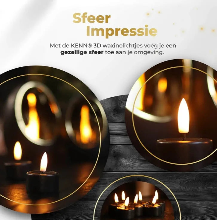Four black LED tealight candles showing flickering flame effect