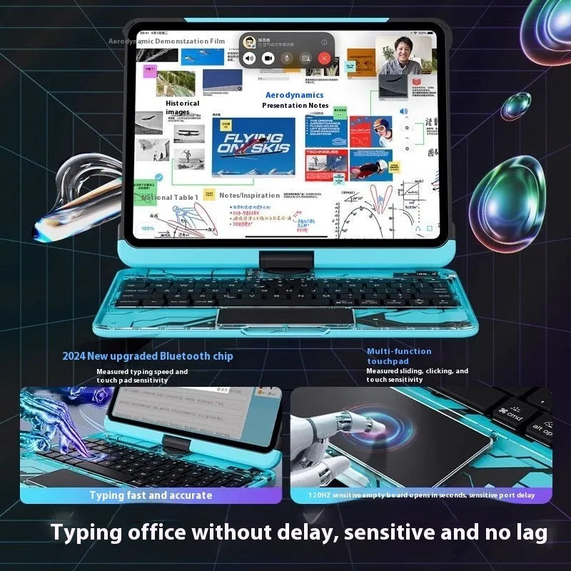 Miaocontrol blue keyboard protective case for iPad Pro 13 inch tablet on a table
