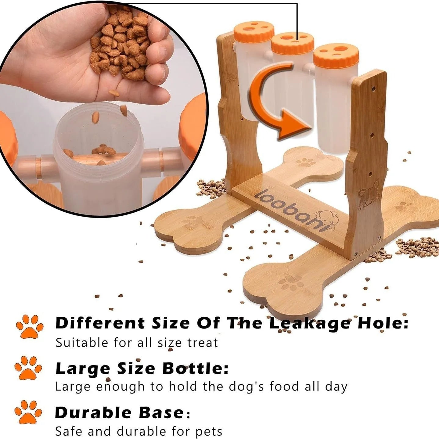 Wooden dog puzzle toy treat dispenser feeder measuring 31x30x20cm
