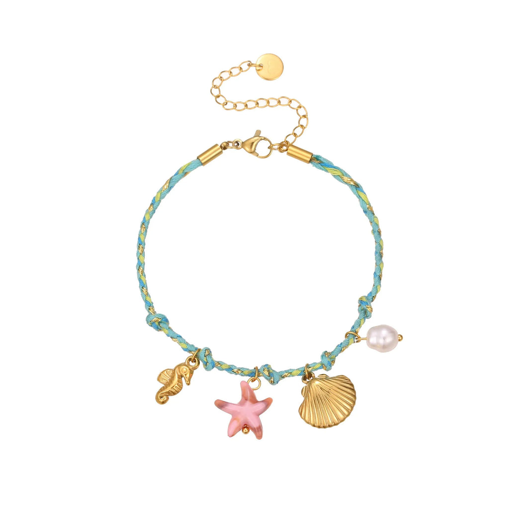 Handmade colour braided rope and stainless steel necklace with heart-shaped pendant on adjustable chain.