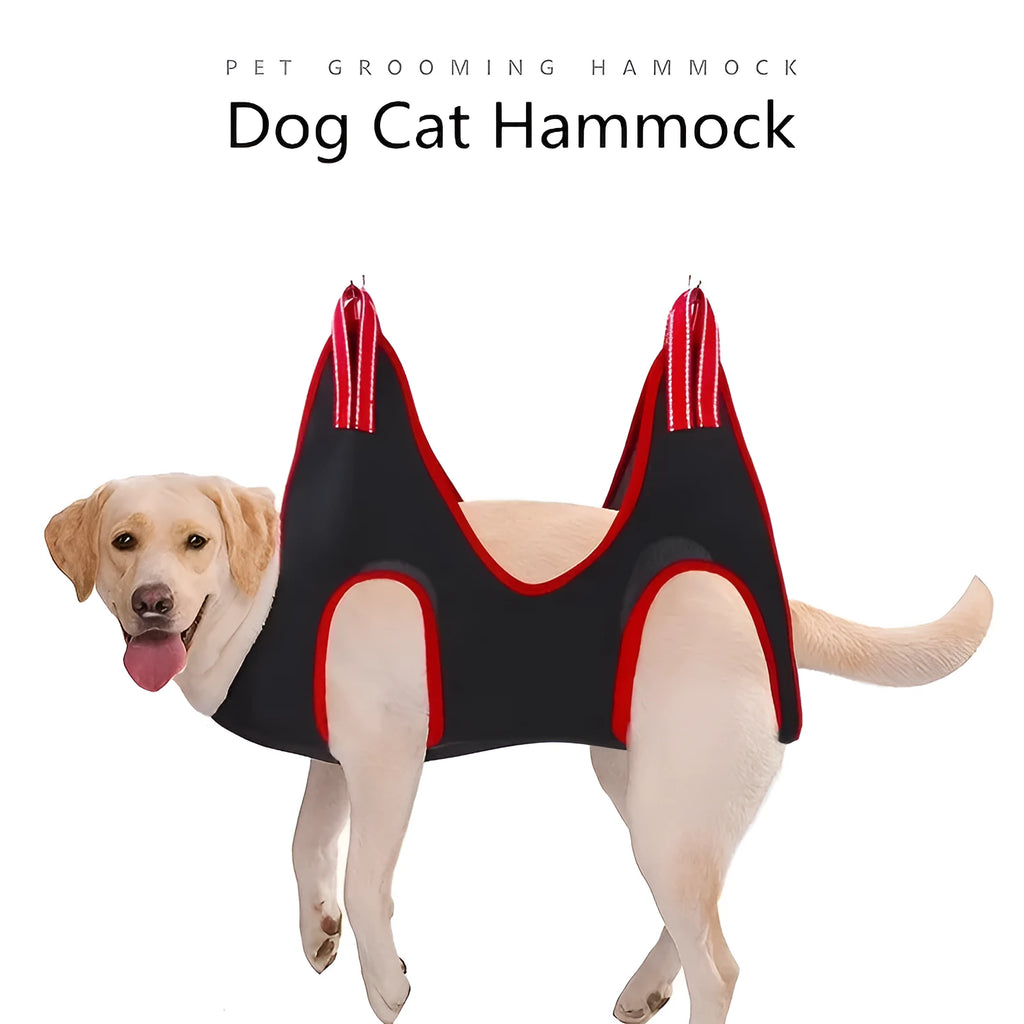 Pet grooming hammock restraint bag hanging for nail trimming and bathing procedures