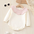 Beige long sleeve knitted triangle jumpsuit romper for baby girls suitable for 73-110cm height