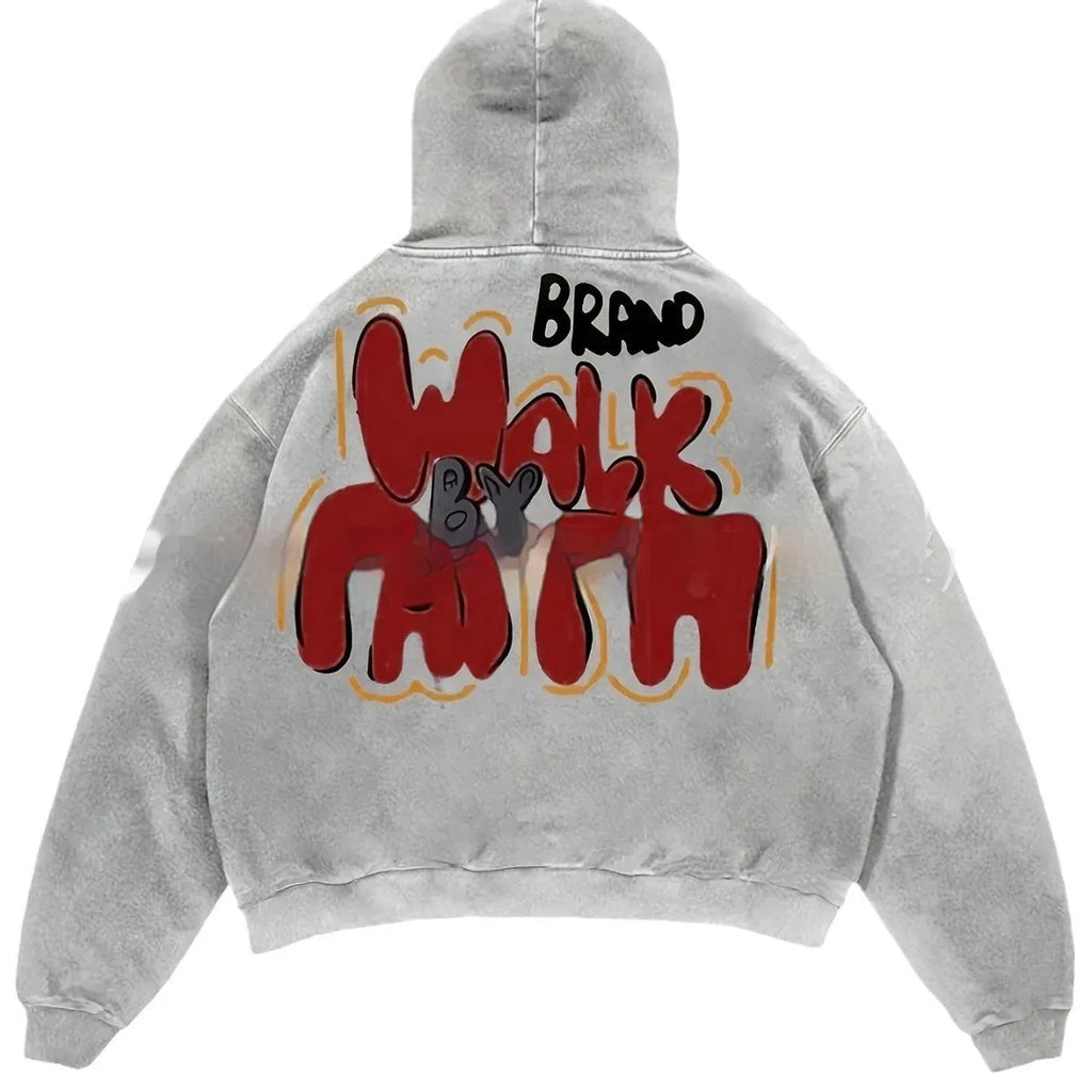 Granny Grey women's hoodie with vintage Harajuku-style letter print on the front.
