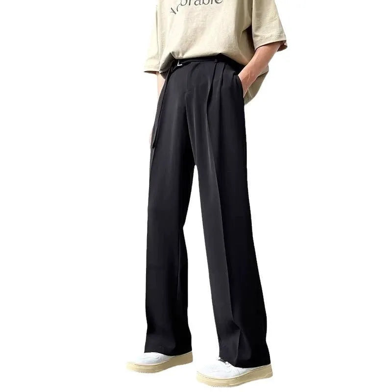 Black straight wide leg trousers with loose fit and straight leg opening