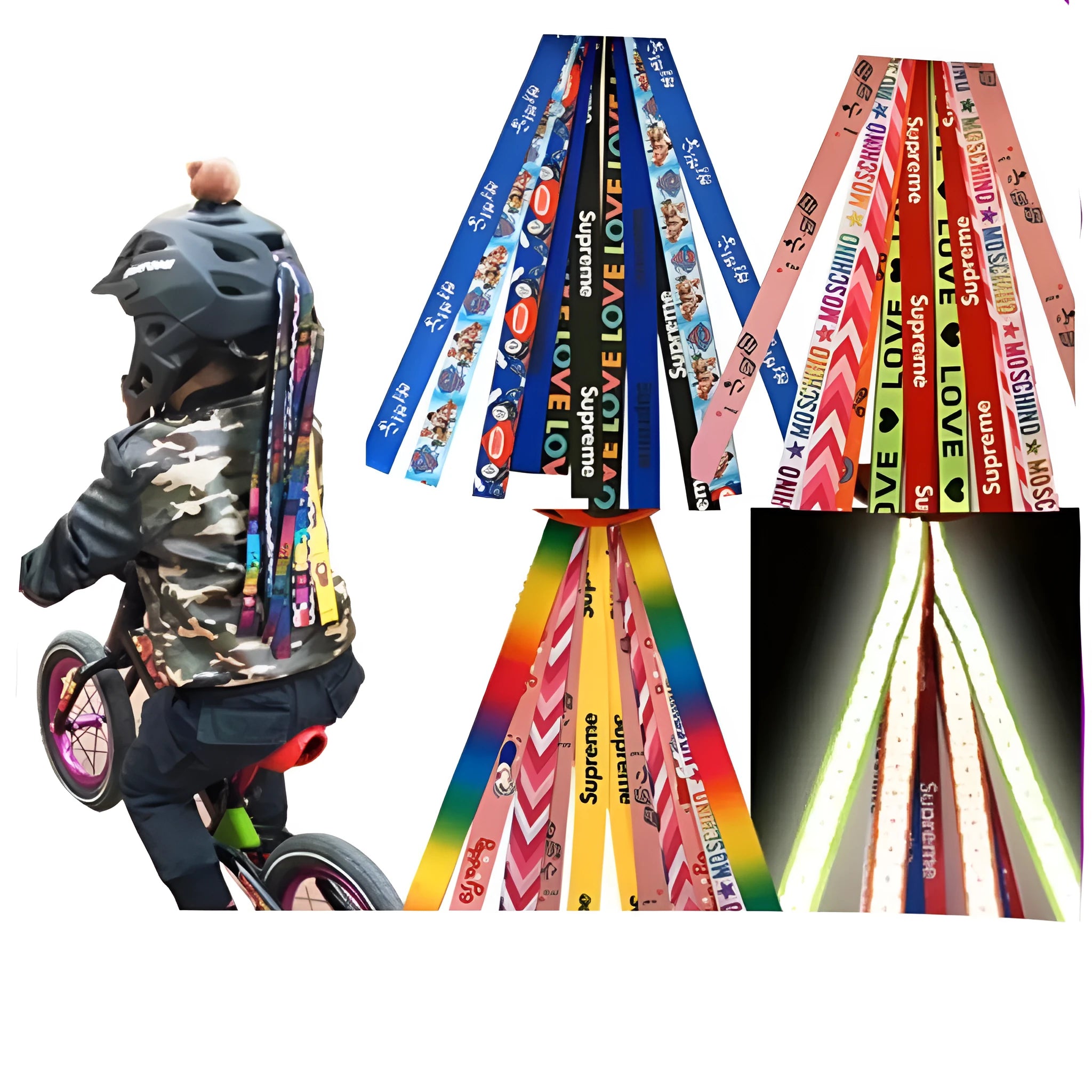 Children's helmet decorative streamer ribbons in various colours for ski, skating and balancing car helmets